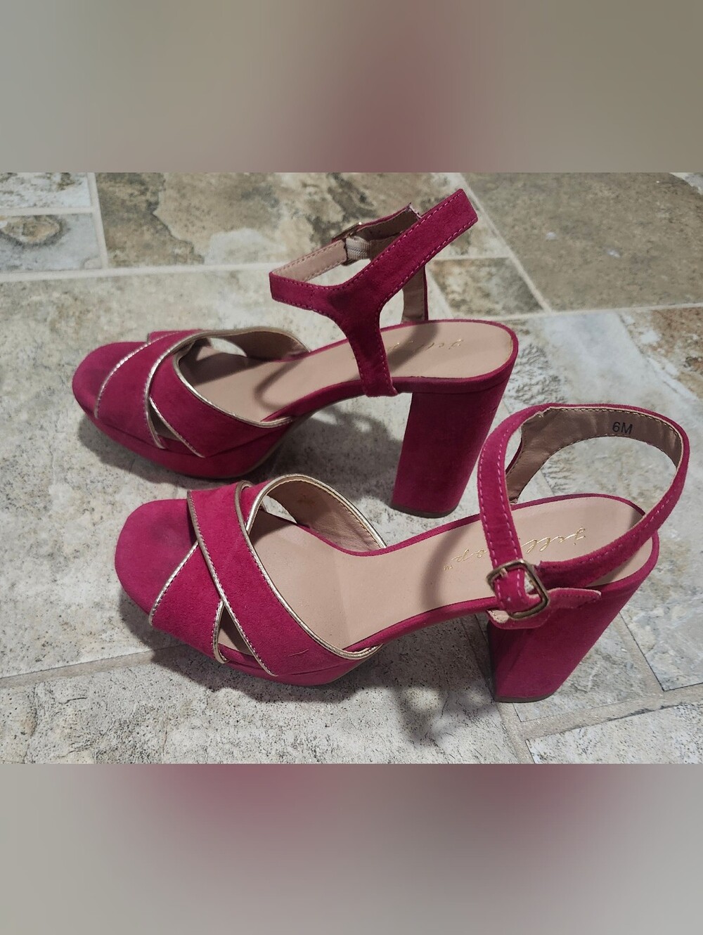 Jellypop Women's Fuchsia Suede Block Heel Sandals - Ankle Strap